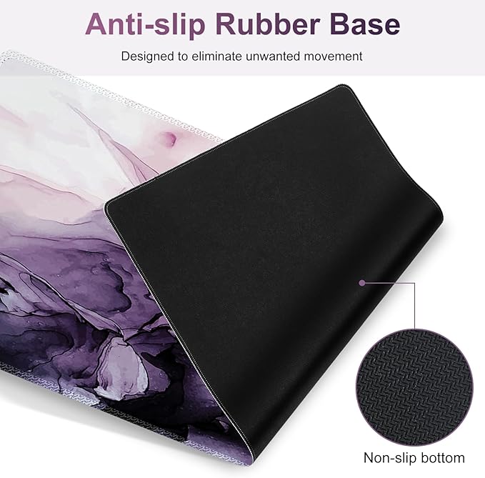 Gaming Mouse Pad Keyboard Wrist Support 4 in1 Mousepad Set with Wrist Keyboard Rest Computer Desk Mat Non-Slip Desk Pad Protector with Memory Foam Easy Typing Pain Relief I Purple Marble