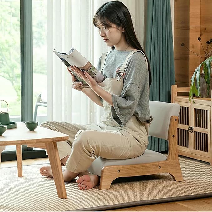 ELEFOCUS Meditation Chair with Back Support - Solid Timber Tatami Floor Chair for Living Room Bedroom Bay Window(Green)