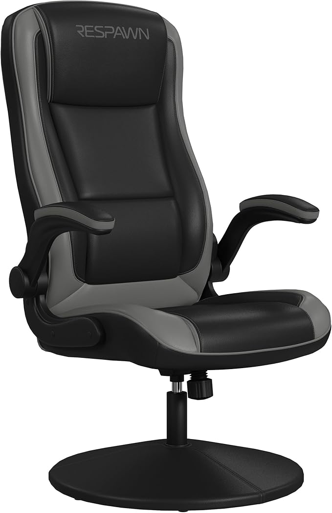 RESPAWN 800 Swivel Rocker Gaming Chair - Ergonomic Floor Gaming Seat with Lumbar Support Flip Up Armrest High Back Pedestal Base Comfortable No Wheels Console Video Game Rocker Chair - Gray