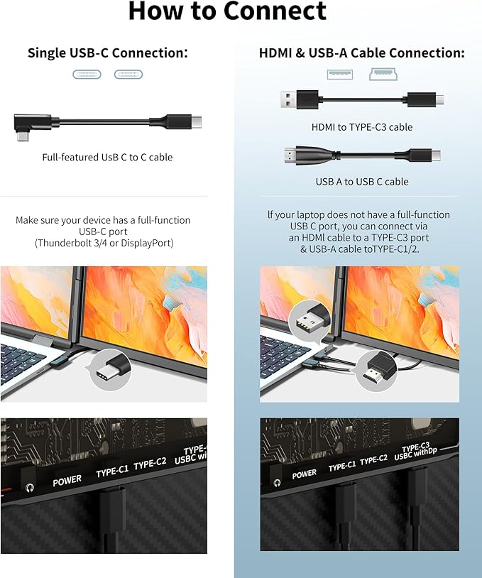 Laptop Screen Extender - 15.6 FHD 1080P Portable Monitor for Laptop Detachable &amp Plug and Play Dual Monitor Extender for 13-17.3 Laptops Compatible with Wins/Mac/Android/Chrome