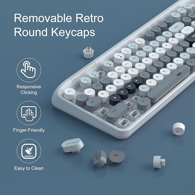 MageGee V920 Wireless Keyboard and Mouse Combo 2.4G Full-Sized Retro Typewriter Keyboard with Round Keycaps &amp Auto-Sleep Mode Cute Computer Keyboard and Cordless Optical Mouse for Laptop/PC (Gra