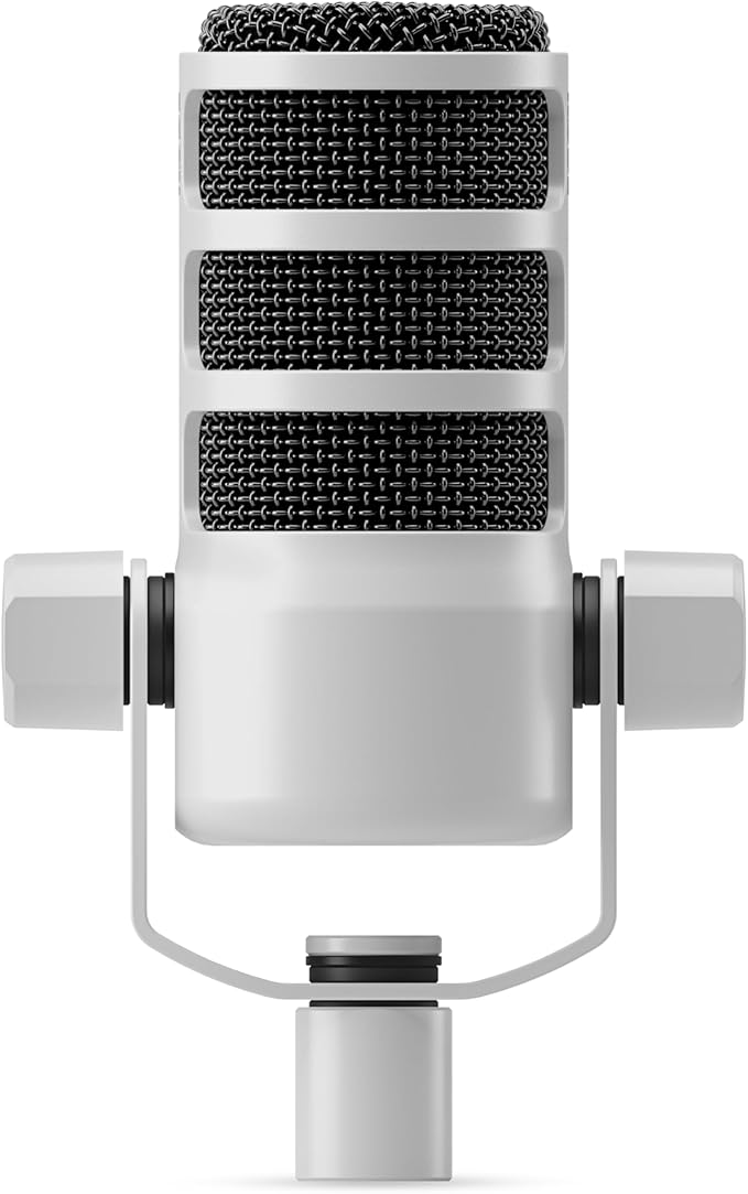 Rode PodMic Cardioid Dynamic Broadcast Microphone (White) with StreamEye Lowpro Mic Boom Arm and Professional Grade XLR Cable