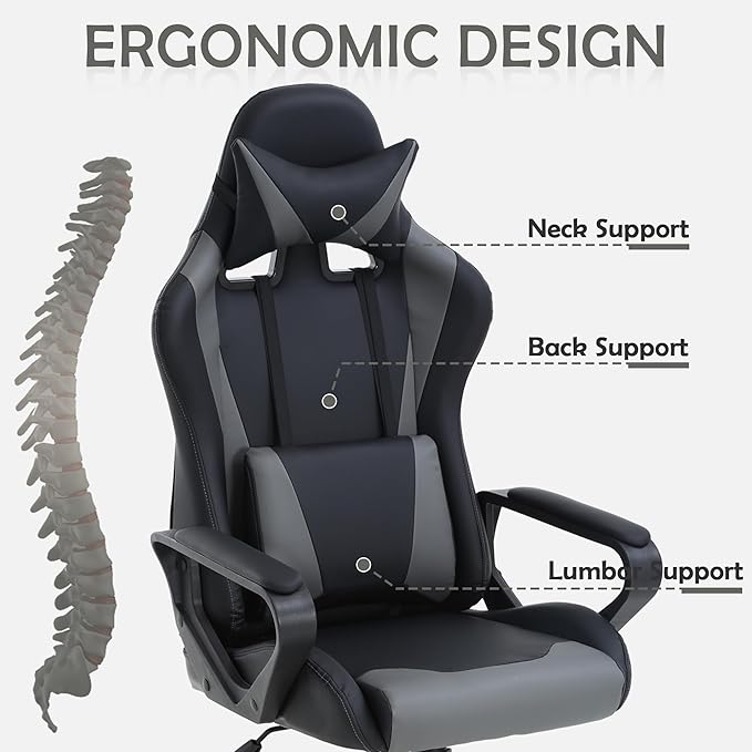 Gaming Chair High Back PU Leather Gaming Chairs Computer Chair with Armrest Headrest and Lumbar Support for Kids Teen Adults Men Women Height Adjustable Gamer Chair Computer Chairs for Adults