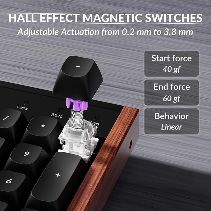 Keychron K10 HE Hall Effect Keyboard Wireless Magnetic Switch Hot Swappable Adjustable Actuation Rapid Trigger Mode with Aluminum + Wood Frame Full-Size Custom RGB for Mac Windows Linux - Black