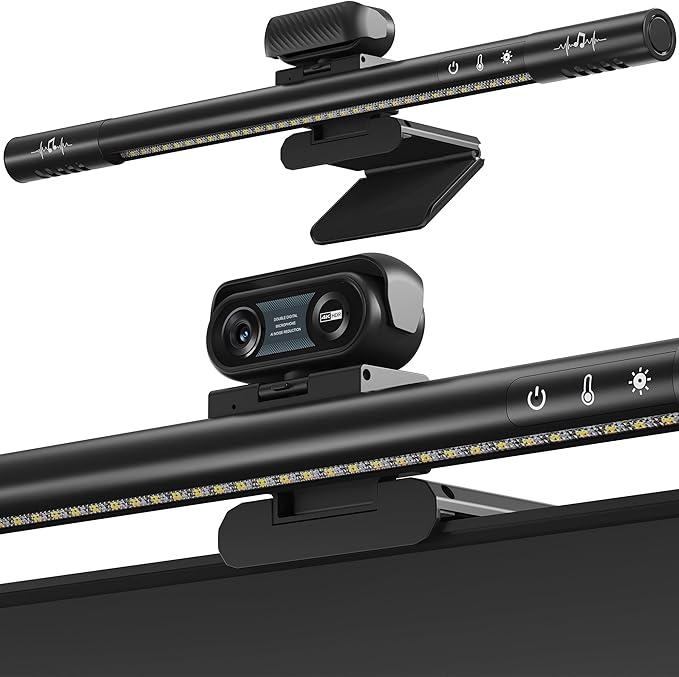 4-in-1 4K Webcam with Microphone and Speaker Noise Cancellation Privacy Cover Auto Light Correction 90° FOV  Plug &amp Play USB Camera with Monitor Light Bar Webcam for PC/Meeting/Online Video