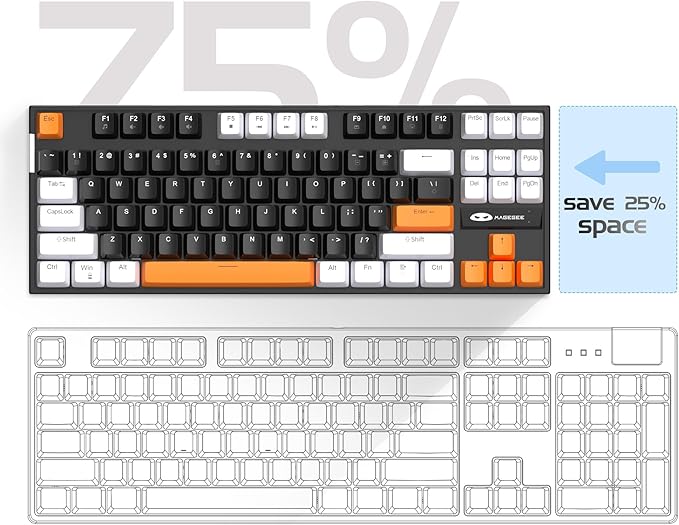 MageGee 75% Mechanical Gaming Keyboard Brown Switch LED White Backlit 87 Keys Compact TKL Wired Computer Keyboards for Windows Laptop PC Gamer - Black/White