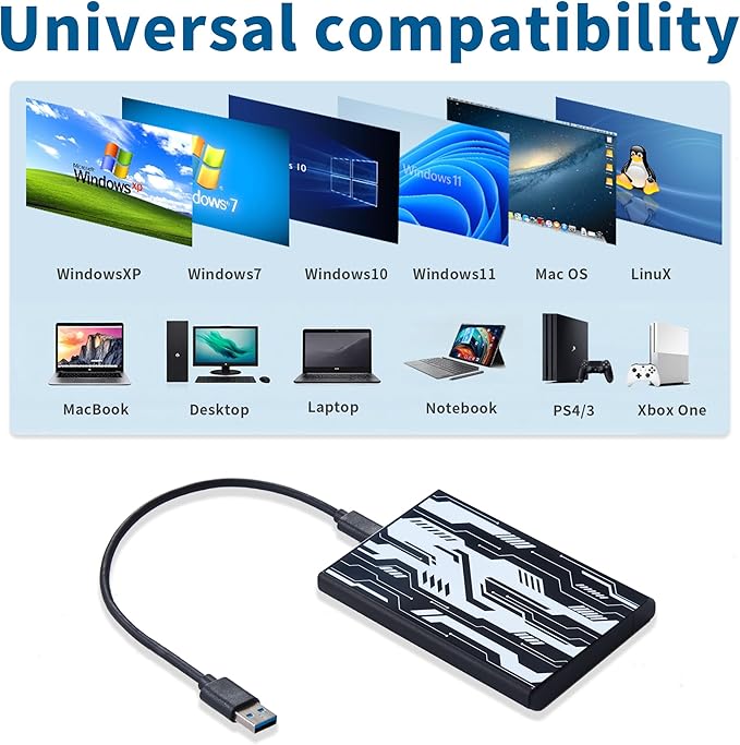 Plicnla Portable External Hard Drive 500GBUSB 3.0 USB-C Storage Expansion for PC Mac Desktop Laptop PS4/5 Xbox One X/S Xbox 360 (Cyberpunk)