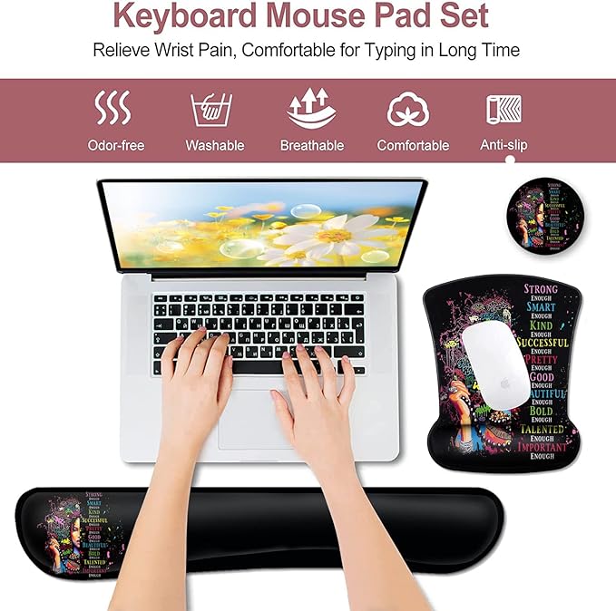 Ergonomic Mouse Pad with Wrist Support Gel MousePads Comfortable Wireless Mouse pad Pain Relief Mousepad with Non-Slip Rubber Base African American Woman Black Women