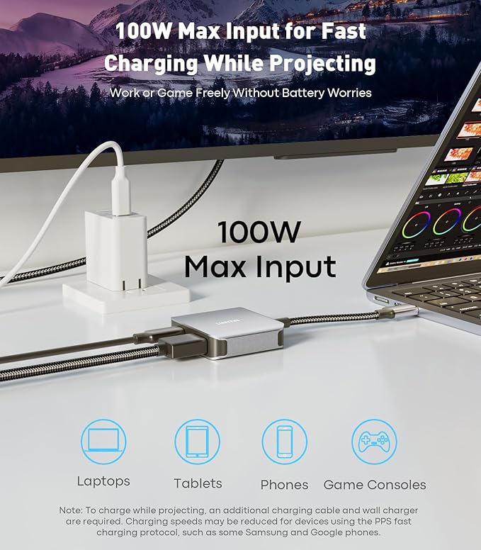 USB C to HDMI 2.1 Adapter with 100W USBC Charging Port Supports [8K 4K@120Hz/60Hz HDR] 48Gbps Thunderbolt to HDMI Adapter Compatible for Laptop iPhone 15/16 Switch 1/2 Steam Deck