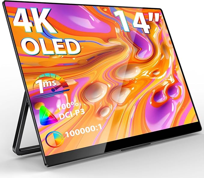 InnoView 14 Inch OLED Portable Monitor 4k UHD 3840x2400 Portable Monitor 100% DCI-P3 | 100000:1Contrast | Built-in Speakers Travel Monitors for Laptop PC MAC Phone PS4 Xbox Switch
