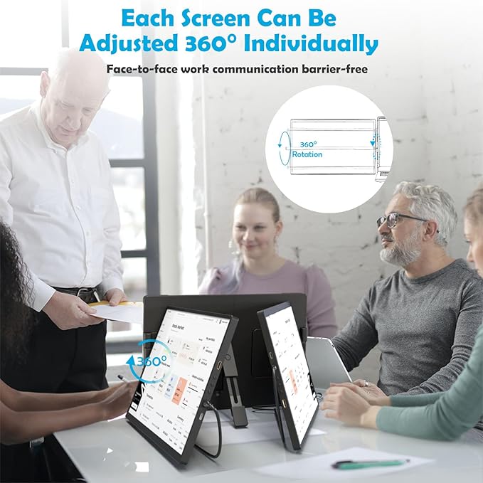 14 1200P IPS Triple Screen Portable Laptop Monitor Extender with USB Docking Station 1920x1200 FHD Plug-Play Detachable Travel Display for 13-17 Notebook for HDMIUSB-A and USB-C