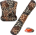 Mouse Wrist Rest and Keyboard Wrist Rest Pad+ Coaster Set Non-Slip Rubber Base Smooth Surface Ergonomic Gaming Mouse Pad for Easy Typing and Pain Relief Brownish Black Cow Pattern