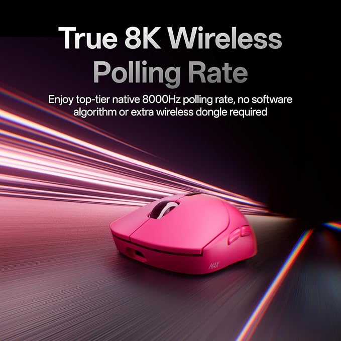 Rapoo VT2 MAX Wireless Gaming Mouse True 8K Wireless Polling Rate 53g Lightweight Up to 750 Hr Battery Nordic nRF54L15 MCU 120-Million Optical Switch 10 Programmable Buttons Macro Enabled