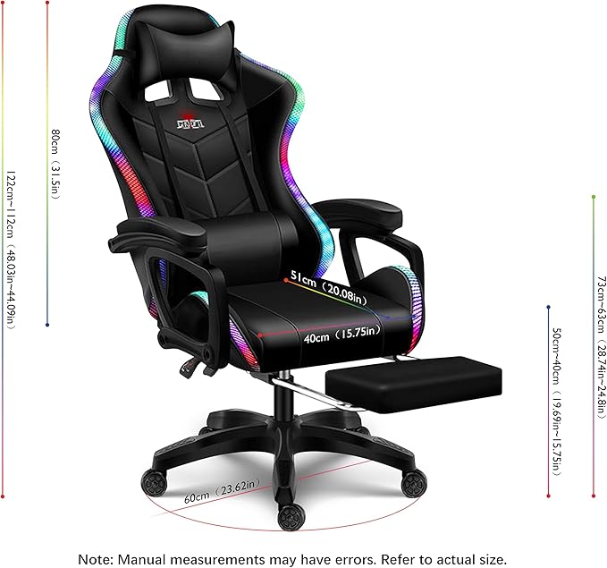 Ergonomic Pro Gaming Chair with LED Lights and Speakers Video Game Chair with Massage and Footrest High Back Computer Chair with Lumbar Support and Headrest Adjustable Height for Adult Teens.Bla