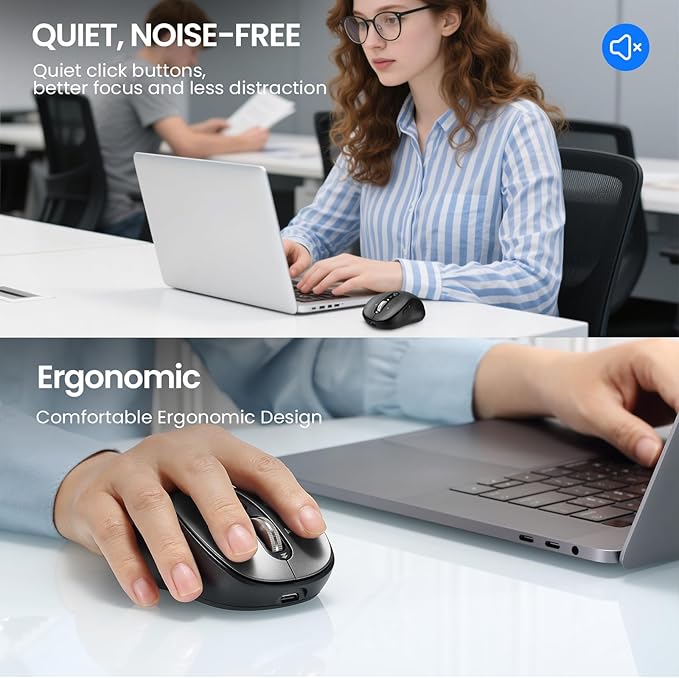 Wireless Bluetooth MouseMulti Device Ergo Computer MousesMetal 4-Way Super Scrolling± 3200 DPI10 ButtonsPlug&ampPlayQuietRechargeableUSB Cordless Mice for LaptopTabletMaciPadPCPhone (Gre