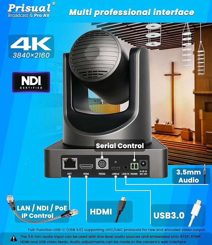 4K NDI PTZ Camera Advanced PTZ Auto Tracking 20X HDMI/USB3.0 PTZ Camera 1/1.8”4K UHD 30P with Built-in Tally Light for Church Conference Events PoE PT20X-4K-N