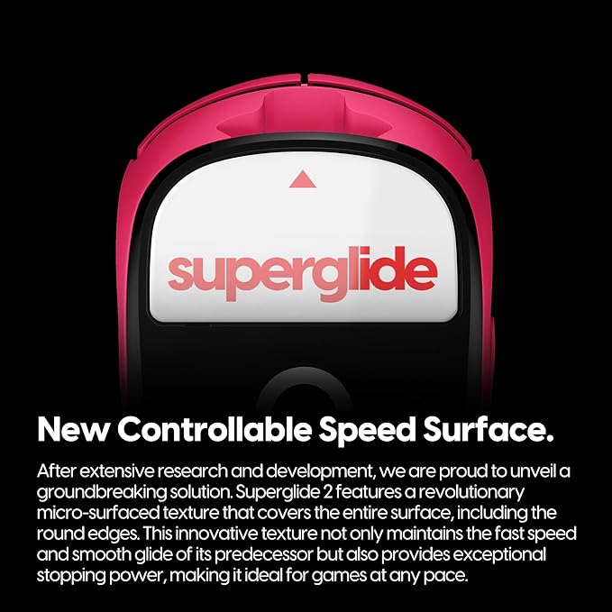 Superglide2 - New Controllable Speed Textured Surface Smoothest Mouse Feet/Skates Made with Ultra Strong Glass Smooth and Durable Sole for Logitech G Pro X Superlight1 [White/Red]