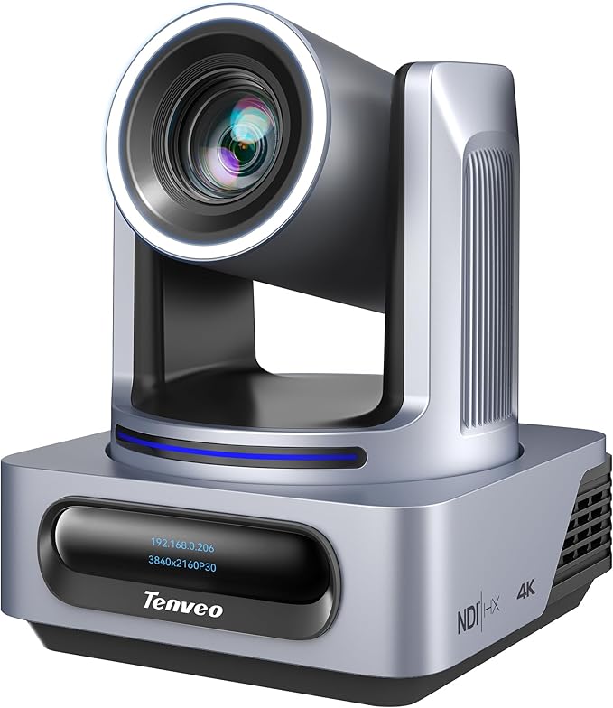 Tenveo 4K NDI PTZ Camera AI Auto-Tracking 20X Optical Zoom 3G-SDI USB3.0 HDMI LAN PoE IP Live Streaming for Church Worship Events Broadcast Video Conference YouTube OBS vMix Zoom Teams
