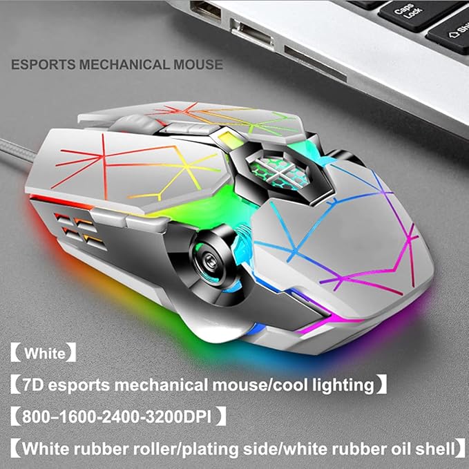 Mechanical Gaming Keyboard and Mouse Combo 87 Key Retro Punk Typewriter-StyleBlue Switch RGB Rainbow Backlit KeyboardCool Breathing Light Lightweight Gaming Mouse for Game and OfficeWhite