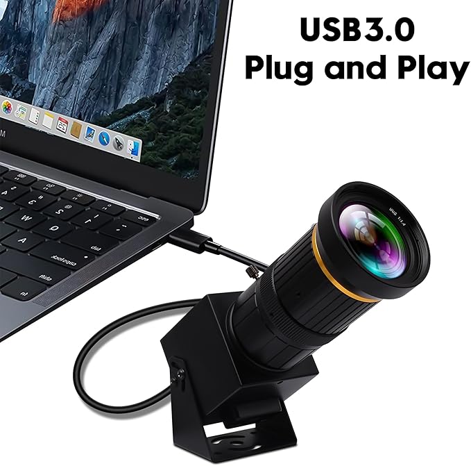 High Speed 4K HDMI USB Camera with 60fps Simultaneous USB3.0 and HDMI Output 5-50mm 10X Manual Focus Lens for Close-Up Industrial Applications in Computer Microscopy and Telescopic Imaging