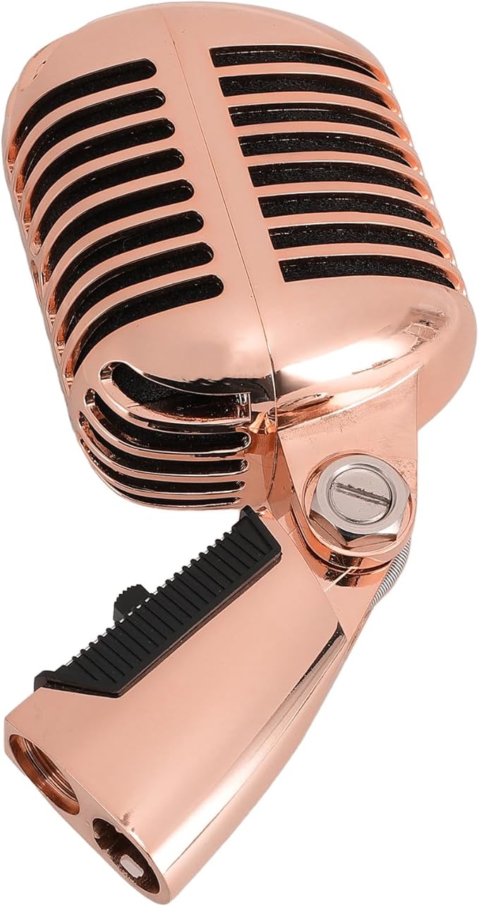 CHICIRIS Vintage Dynamic Microphone with Rack for Flexible Positioning in Karaoke Parties (Pink Gold)