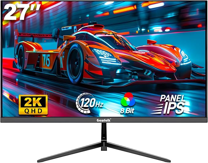 Gawfolk Gaming Monitor 27 inch QHD IPS PC Screen 120Hz 2K (2560×1440P) Ultra-Thin Zero Frame Computer Display for Home Office Business DP HDMI Wall-Mounted
