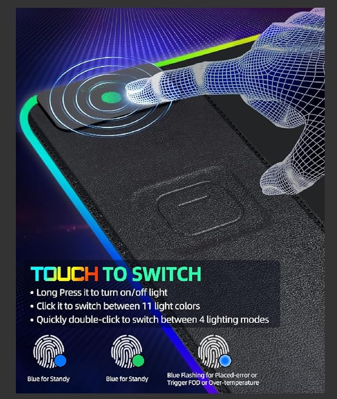 Upgraded Mouse Pad with Wireless Charging RGB Gaming Desk Mat 31.5x15.7 Large XXL Desk Pad 15 Light Modes Ultra-Smooth Surface Non-Slip Mouse Mat Waterproof Computer Keyboard Pad Black
