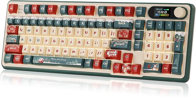 RK ROYAL KLUDGE S98 Mechanical Keyboard w/Smart Display &amp Knob Top Mount 96% RGB Wireless Gaming Keyboard BT/2.4G/USB-C Hot Swappable Software Support Creamy Sound 98 Keys Winter Beige