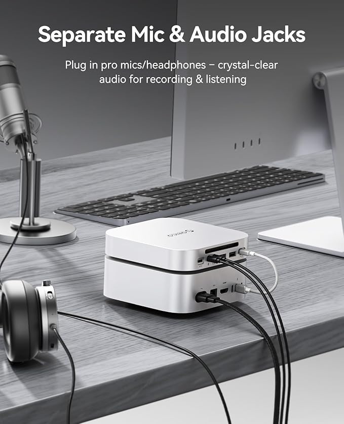ORICO MiniLink Mac mini M4 Hub with SATA SSD Enclosure 5Gbps(480MB/s) USB 3.0 Port SD 3.0/TF 3.0 Card Readers 3.5mm Headphone Jack and Microphone Jack (M410P)