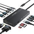 USB C Docking Station Dual HDMI Monitor Laptop Docking Station 3 Monitors 2 * 4K HDMI+1080p VGA+100W PD+Ethernet+3 USBC 10Gbps+SD/TF+Audio Adapter USB C Hub for Dell/Lenovo/HP/ThinkPad(Black)