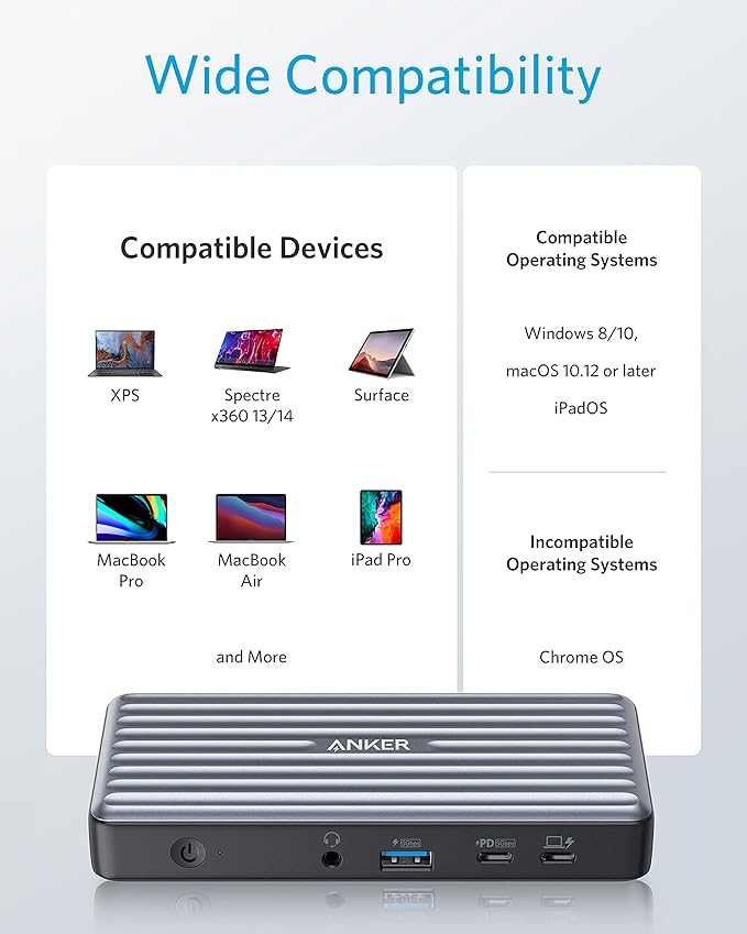 Anker USB C Docking Station PowerExpand 9-in-1 USB-C PD Dock 60W Charging for Laptop 20W Power Delivery Charging 4K HDMI and DisplayPort USB3.0&ampUSB2.0 Data Gigabit Ethernet 3.5 mm Audio