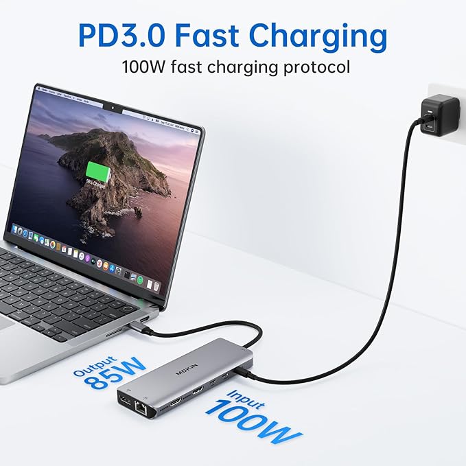 USB C Laptop Docking Station Dual Monitor Dual HDMI 4K DP Triple Display Hub 13 in 1 MOKiN USB C Hub with 3 Monitors DisplayPort USB 3.1 RJ45 100W PD Card Reader Audio/Mic for Dell HP Lenovo