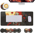 Mouse PadLarge Desk Mat Set 4in1 XL Mousepad + Keyboard Wrist Rest+Mouse Wrist Rest+Coaster with Ergonomic Desk Pad for Home Office Table Computer Cover -Skeleton with Red Poppies