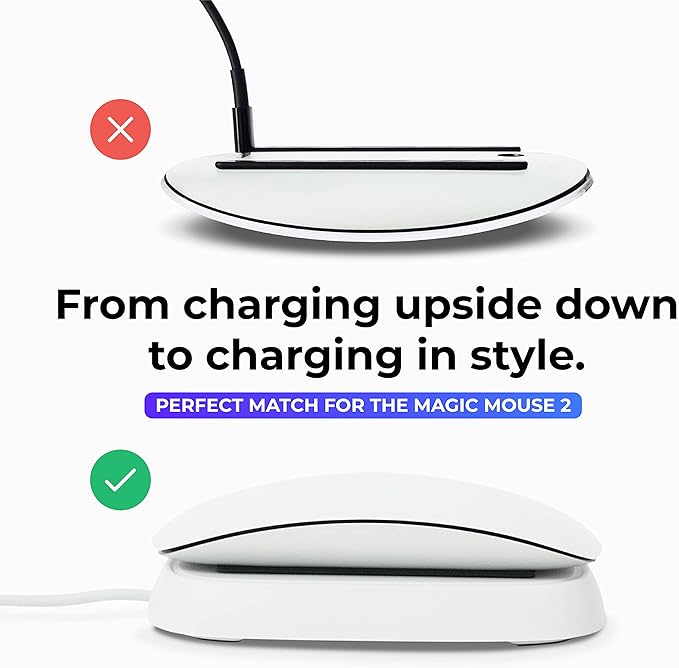 Ascrono - Charging Station Compatible with Apple Magic Mouse 2 - White - Perfect Accessories | Usable As Charging Dock Stand &amp Charger | Includes 5ft (1.5m) USB-A Cable | Lightning Connector