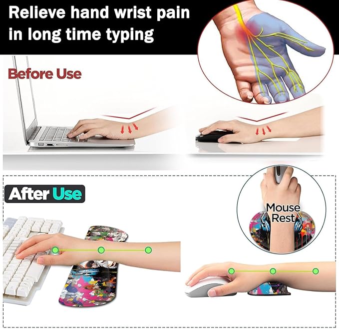 Large Gaming Mouse Pad+ Keyboard Wrist Rest Set Ergonomics Memory Foam Mouse Mat Wrist Rest Support Waterproof Extended Mousepad 31.5x11.8in Gorilla Painted Headphones Desk Pad