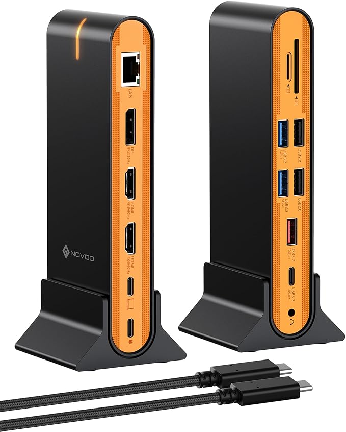 NOVOO Laptop Docking Station Dual Monitor 15 in 1 Triple Display 8K@30Hz DP Dual 4K@60Hz HDMI 10Gbps USB-A/C SD/TF 1Gbps Ethernet Dual Monitor Adapter Dock for MacBook Windows Laptops