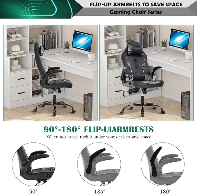 Gaming Chair Ergonomic Video Game Chair Computer High Back Office Desk Chair with Lumbar Support Adjustable Swivel Reclining Rolling PU Leather Game Chairs (Camo2)