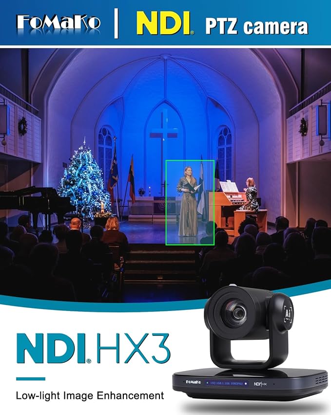 FoMaKo NDI PTZ Camera 3G-SDI HDMI 30X Optical Zoom1080P60 AI Auto-Tracking USB3.0 Type-C 3G-SDI HDMI for Church Worship (Official NDI 6 &amp NDI HX3 Certified) KN30Black Color