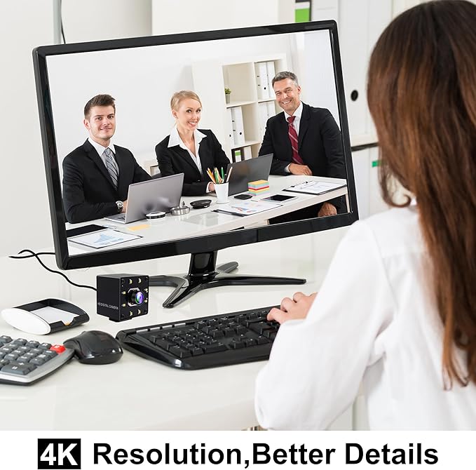 USB Camera 4K Autofocus Webcam High Resolution UHD 2160P Camera with 8pcs White LEDs100°No Distortion Lens Webcamera with IMX415 Sensor30fps Plug and Play Web Cam for Video Conference