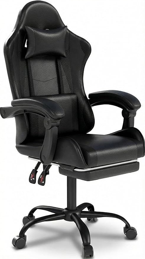 DJY-2470 Ergonomic Gaming Chair Racing Style Computer Chair with Adjustable Lumbar Support &amp Reclining PU Leather Video Game Chair for Adults Black