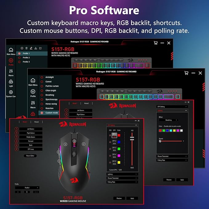 Redragon Wired Gaming Keyboard and Mouse Combo RGB Backlit 60% Mini Macro Membrane Keyboard with Anti-Ghosting &amp Multimedia Keys + 8000 DPI Programmable Optical Mice for PC Laptop