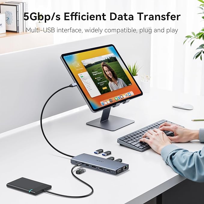 USB C Docking Station Dual Monitor for Dell HP Laptop Docking Station 3 Monitors 15-in-1 USB C Hub Dock with Dual 4K HDMI+8K DP +VGA+6USB Ports+PD+Ethernet+SD/TF+AudioUSBC Adapter Dongle for Lenovo