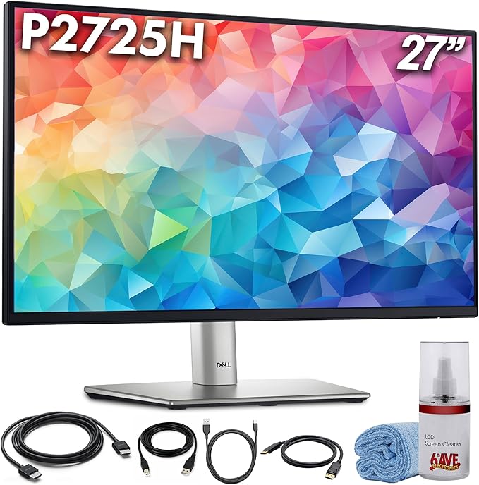 Dell P2725H 27″ Full HD IPS LED 100Hz Monitor (1920×1080)| Comfortview Plus Height-Adjustable Anti-Glare Display + USB-C Cable + Cleaning Kit