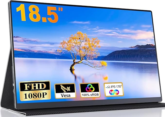 18.5 Inch Portable Monitor for Laptop FHD 1080P 100% sRGB Travel Monitors for Laptop Portable Computer IPS Display w/VESA External Monitor USB-C HDR HDMI Portable Screen w/Smart Cover &amp Speaker
