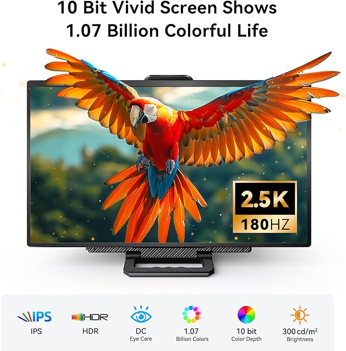 24 180Hz Gaming Monitor 2.5K 2560x1440 QHD Fast IPS 112.5% sRGB Large Portable Monitor Height &amp Rotation Adjustable Stand Type-C HDMI Eye Care External Screen for Laptop Phone PS4&amp5 Switch
