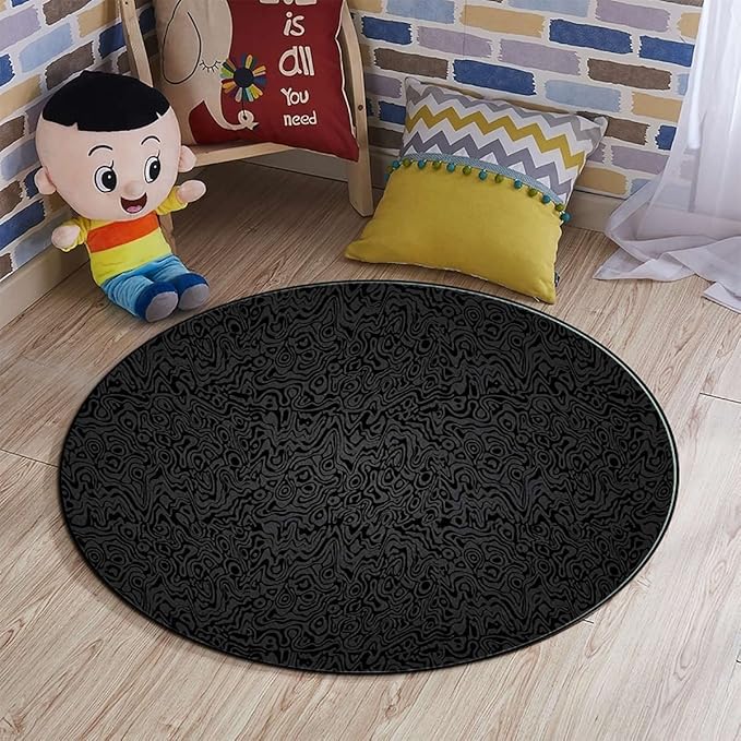 Medieval Ornament Round Area Rug Swivel Chair Mats for Hardwood Floor Washable Waterproof Spill Mat Anti-Slip Floor Protector Baroque Curved Flower LinesBlack Grey Diameter 35.5 in