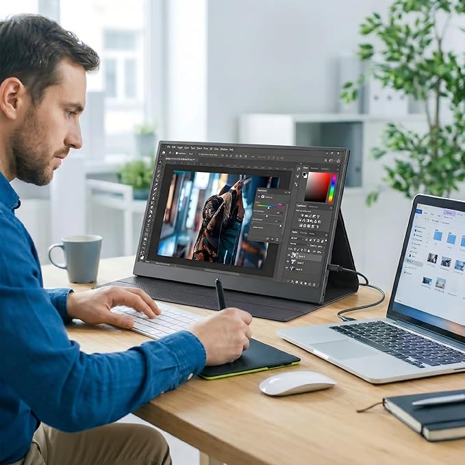 15.6 Inch Portable Monitor FHD 1080P IPS Display with USB C and HDMI Ultra Slim Travel Screen Extender for Laptop and Gaming