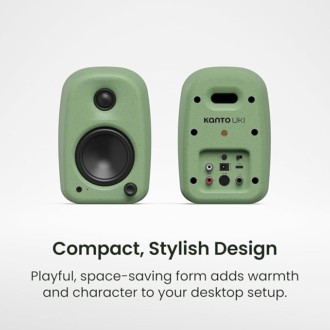 Kanto UKI 100 W Active Desktop Computer Speakers with Bluetooth and USB-C | Intelligent Sub Integration | Headphone Out | Pair | Onyx