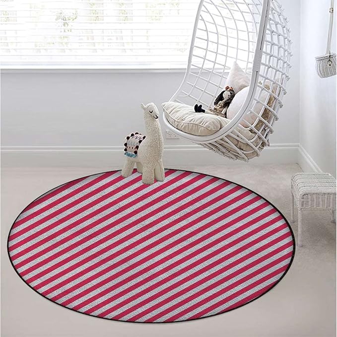 Harbour Stripe Gaming Chair Mat Office Chair Mat for Carpet and Hardwood Floor Round Rug Floor Protector for Rolling Chair Bicolor Stripes Medieval ContrastMulticolor Diameter 60 in