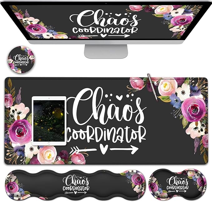 Gaming Mouse Pad and Keyboard Wrist Rest Large Extended Mouse Pad 31.5X 11.8Ergonomic Memory Foam Wrist Rest + Desk Mat Protector for Office/Home Writing Pad Vintage Watercolor Floral Mousepad
